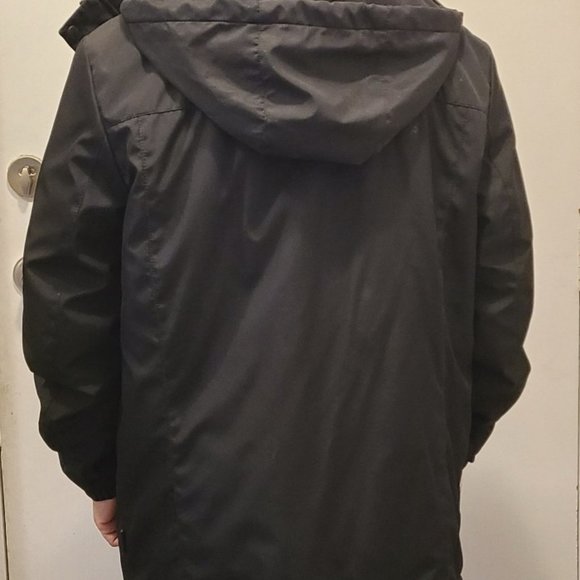 New Black Calvin Klein long coat jacket water repellant removable hood CMH01362 - Picture 3 of 10